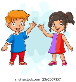 Two cute Kids waving hands