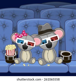 Two Cute Koalas is sitting at the Cinema 