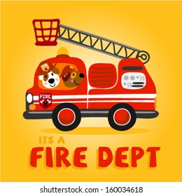 two cute little animals in a firetruck. Vector illustration for kids and babies