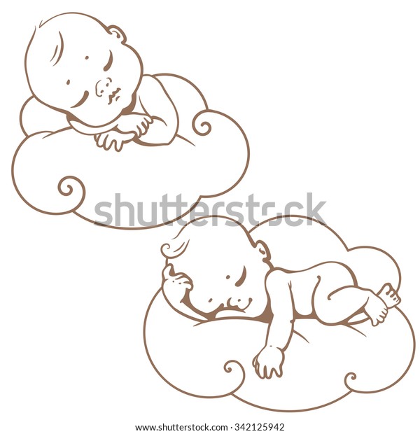 Deux Mignons Petits Bebes Dorment Sur Image Vectorielle De Stock Libre De Droits