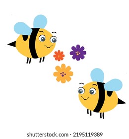 dos lindas abejas volando. Ilustración vectorial en estilo plano.
