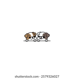 Two cute little bulldogs cartoon, vector illustration