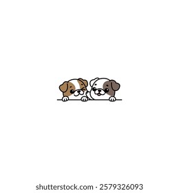 Two cute little bulldogs cartoon, vector illustration