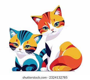 two cute little cat vector illustration