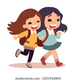 Two cute little girl holding hand go to school together friendship day vector art 