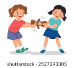 Two cute little girls fighting over a doll toy