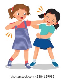 Two cute little girls fighting hitting each other