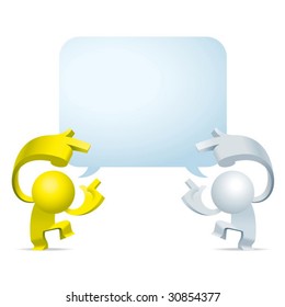 Two cute little white Simplified man dancing while talking and pointing at each others.