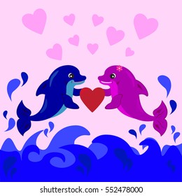 Two cute loving dolphin cartoon