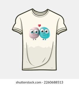 two cute M and M Characters in love with love heart, t shirt template for valentines day