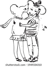 two cute mice hugging each other