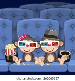 Two Cute Monkeys is sitting at the Cinema 