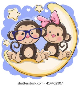 Two Cute Monkeys is sitting on the moon