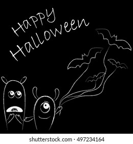 Two cute monster for Halloween.Vector illustration