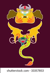 two cute monsters in flat, cutout cartoon style