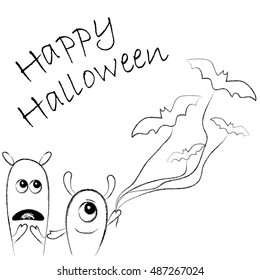 Two cute monsters for Halloween. Vector illustration