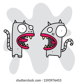 two cute monsters on gray background