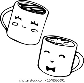 Two cute mugs. vector graphics, hand drawing. Doodles, cartoon illustration