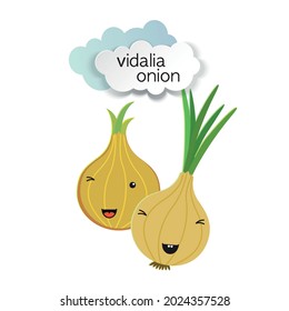 Two cute onions and paper-cut clouds. Template for poster, postcard, packaging.