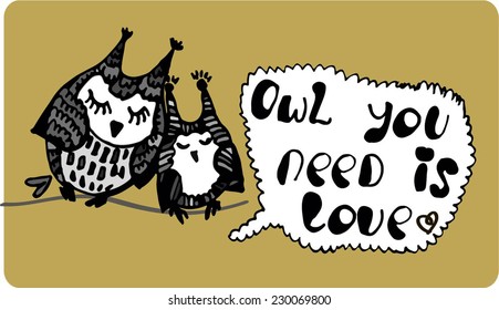 two cute  owls in love