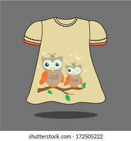Two cute owls sitting on a tree. Vector illustration