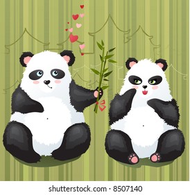 Two cute pandas falling in love