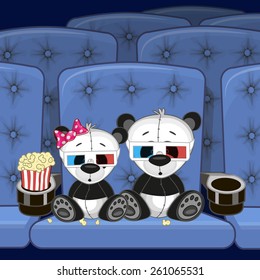 Two Cute Pandas is sitting at the Cinema 