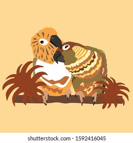 Two cute parrots enjoy their time together. Green Cheek Conures. Vector Illustration