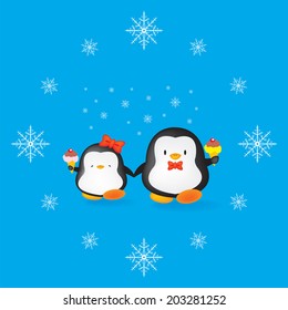 Two Cute Penguins Holding Hands/ice Cream Time Clock Pattern