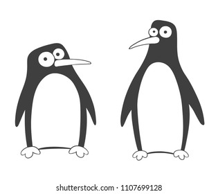 Two cute penguins on white background. Vector illustration.