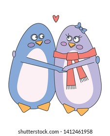 Two cute penguins on a white background. Vector illustration.