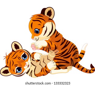 Two Cute Playful Tiger Cub