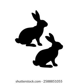 Two cute rabbit silhouette vector flat illustration design on white background.