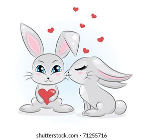 Two Cute Rabbits One Holding Heart Stock Vector (Royalty Free) 71255716 ...