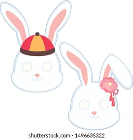 Two Cute Rabbits Paper Mask