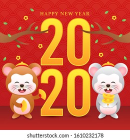 two cute rats celebrate chinese new year with golden 2020