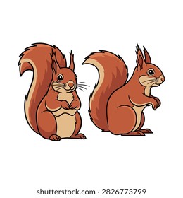 Two cute red squirrels standing side by side with squirrel wildlife creature