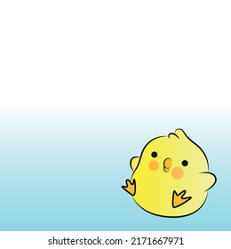 Two cute round cartoon chickens on a blue background. Vector illustration.