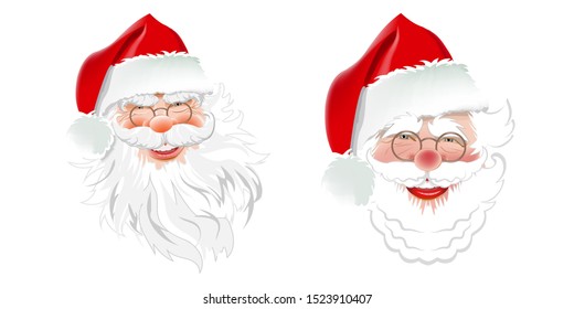 Two cute Santa Claus on a white background for Christmas design. Great for Christmas cards, invitations, New Year banners for the holidays. Vector illustration