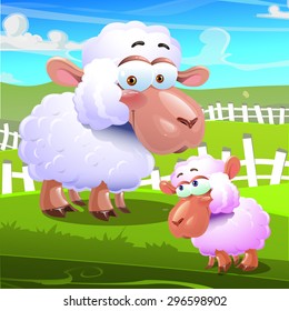 Two  cute sheep in the farm