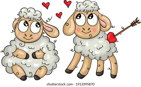 Two cute sheeps in love
