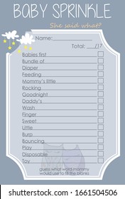 Two cute sleeping owls, Cloud and Stars Baby Shower She said what Layout Template, Do it Yourself Game with Woodland Animal theme for boy and girl, Blue Unisex mommy to be activity card