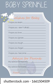 Two cute sleeping owls, Cloud and Stars Baby Shower Wish and Advice Layout Template, Do it Yourself  Game with Woodland Animal theme for boy and girl, Blue Unisex parents activity card