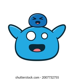 two cute slime monsters. blue slime. happy expression. cute monsters. flat design vector illustration isolated on white background.