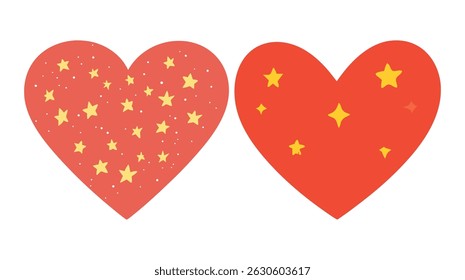 Two Cute Starry Hearts Red Orange Valentines Day Clipart