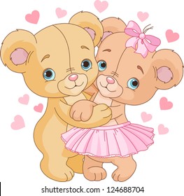 Two cute Teddy bears in love