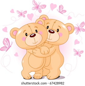 Two cute Teddy bears in love