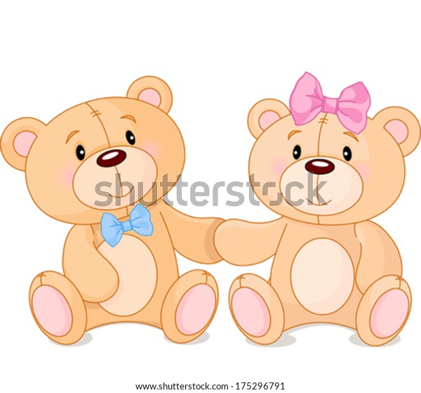 two cute teddy bears in love