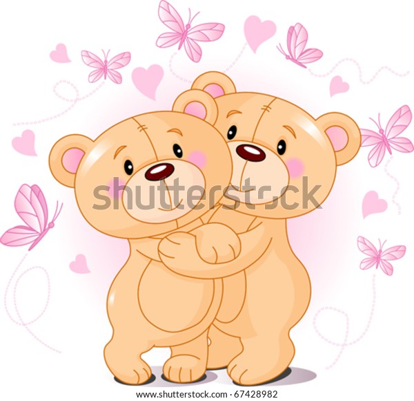 Two Cute Teddy Bears Love Stock Vector (Royalty Free) 67428982