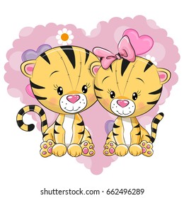 Dos tigres lindos sobre un fondo cardíaco
